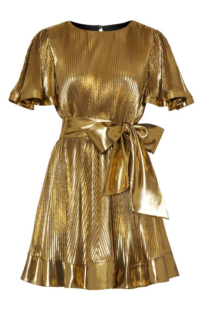 Shop Milly Lumi Pleated Lamé Minidress In Gold