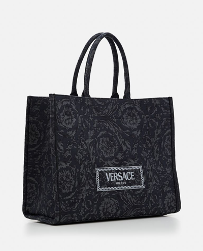 Shop Versace Barocco Embroidery Extra Large Tote Bag In Black
