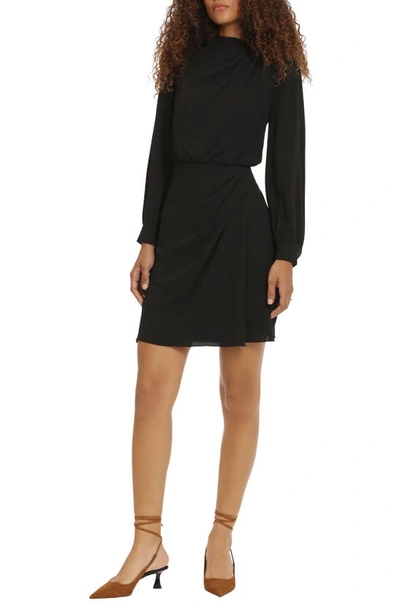 Shop Donna Morgan For Maggy Long Sleeve Draped Minidress In Black