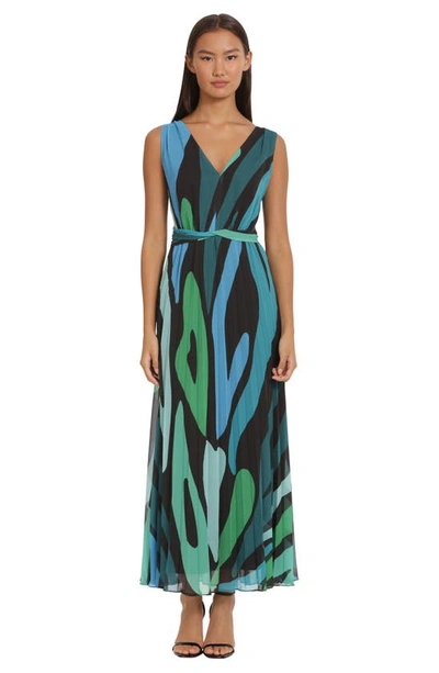 Shop Donna Morgan V-neck Sleeveless Maxi Dress In Black/ Green