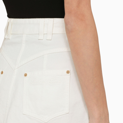 Shop Balmain White Denim Miniskirt