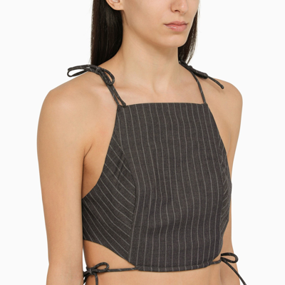 Shop Ganni Grey Pinstripe Top With Laces