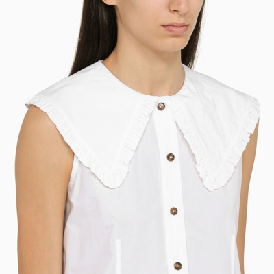 Shop Ganni White Cotton Sleeveless Shirt With Collar