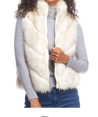 Shop Fabulous Furs Chevron Reversible Faux Fur Shortie Vest In Ivory In Beige