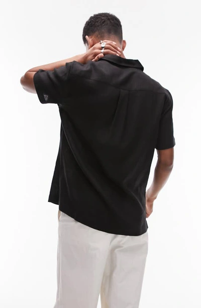 Shop Topman Floral Appliqué Linen Blend Camp Shirt In Black