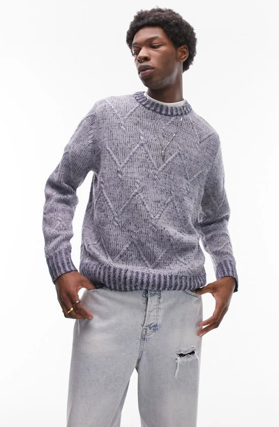 Shop Topman Space Dye Zigzag Jacquard Crewneck Sweater In Light Blue