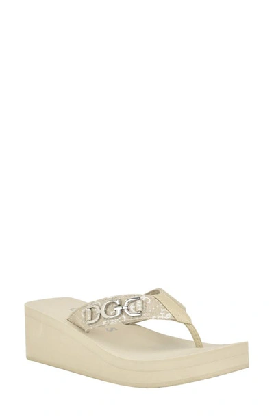 Shop Guess Edany Platform Wedge Flip Flop In Taupe