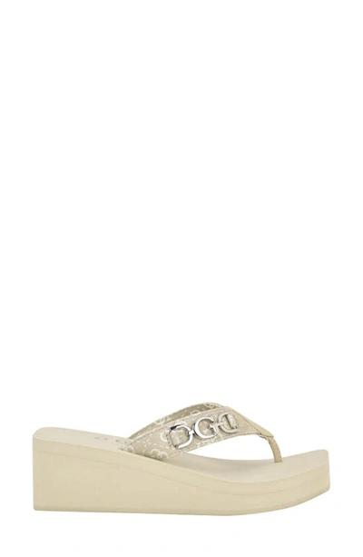 Shop Guess Edany Platform Wedge Flip Flop In Taupe