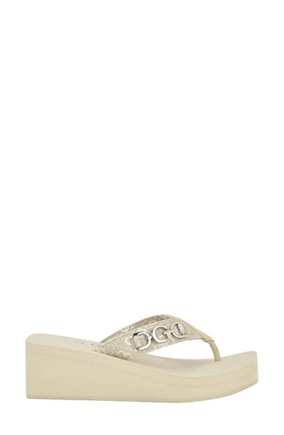 Guess Edany Platform Wedge Flip Flop In Taupe