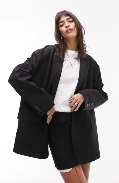 Shop Topshop Extreme Oversize Grandad Blazer In Black