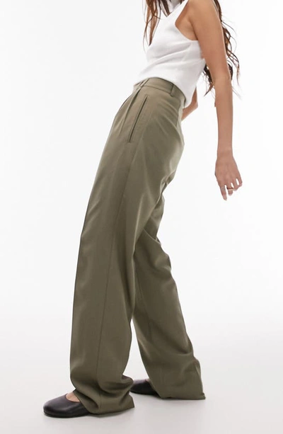 Shop Topshop Asymmetric Wrap Front Pants In Dark Khaki