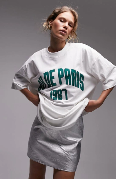 Shop Topshop Av De Paris Oversize Graphic T-shirt In White