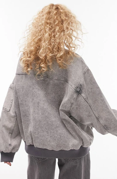 Shop Topshop Oversize Acid Wash Denim Bomber Jacket In Grey