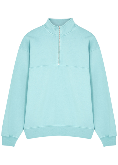 Shop Colorful Standard Half-zip Cotton Sweatshirt In Turquoise