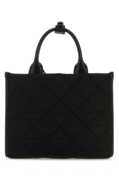 Shop Prada Woman Embroidered Fabric Small Symbole Shopping Bag In Black