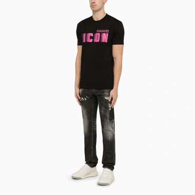 Shop Dsquared2 Black Crew Neck T Shirt With Pink Icon Print