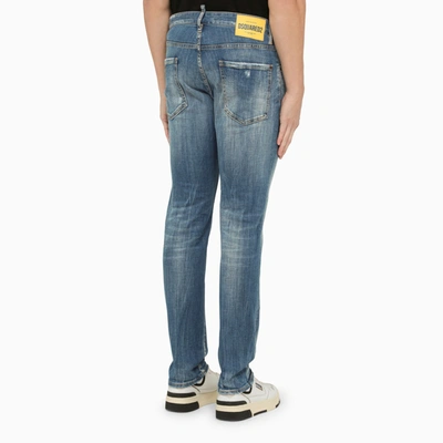 Shop Dsquared2 Regular Blue Washed Denim Jeans With Wear