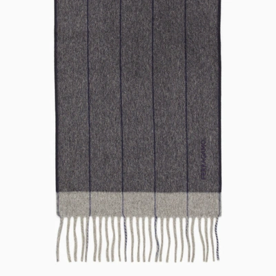 Shop Ferragamo Blue/grey Wool Scarf With Fringes