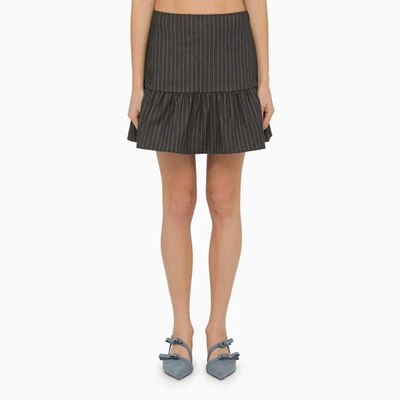 Shop Ganni Grey Pinstripe Mini Skirt With Ruffles