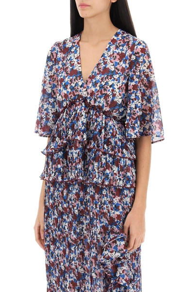 Shop Ganni Pleated Blouse With Floral Motif
