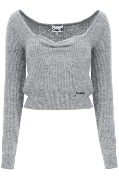 Shop Ganni Sweater With Sweetheart Neckline