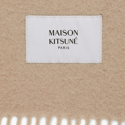 Shop Maison Kitsuné Beige Wool Scarf