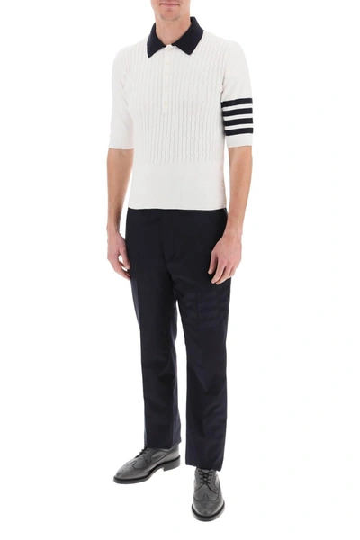 Shop Thom Browne Placed Baby Cable 4 Bar Cotton Polo Sweater