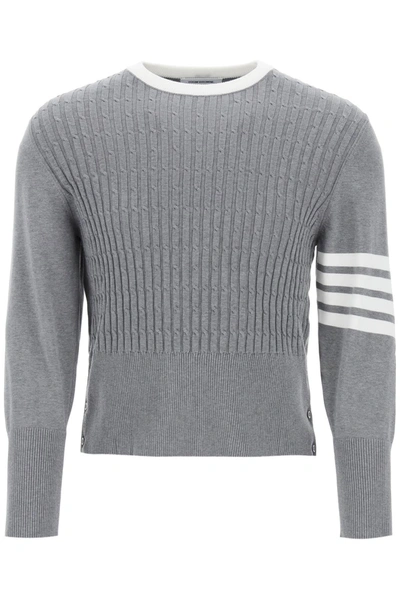 Shop Thom Browne Placed Baby Cable 4 Bar Cotton Sweater