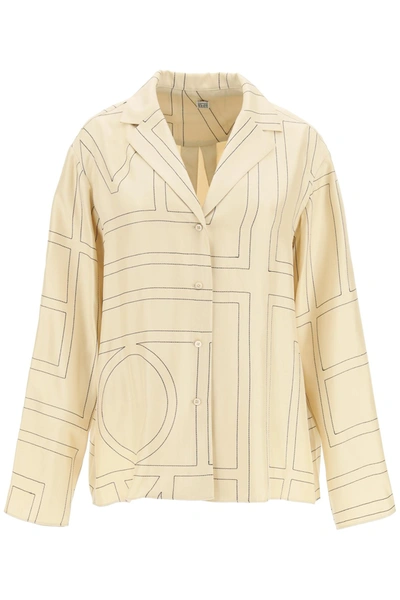Shop Totême Toteme Monogram Silk Twill Pajama Shirt