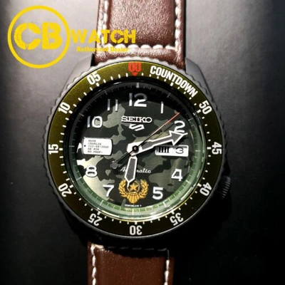 Pre-owned Seiko 5 Sports Street Fighter V Guile Green Dial Limited Edition Watch Srpf21k1