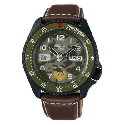 Pre-owned Seiko 5 Sports Street Fighter V Guile Green Dial Limited Edition Watch Srpf21k1