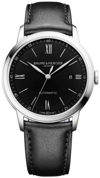 Pre-owned Baume & Mercier Classima Automatic Black Dial Black Leather Mens Watch Moa10453