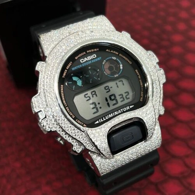 Pre-owned Casio 4.25 Carat Moissanite Iced Out Sterling Silver Shock Watch Dw6900