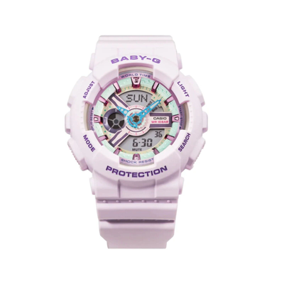 Pre-owned Casio Baby-g Digital-analogue Purple Resin Strap Women Watch Ba-110xpm-6adr