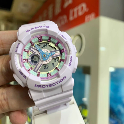 Pre-owned Casio Baby-g Digital-analogue Purple Resin Strap Women Watch Ba-110xpm-6adr