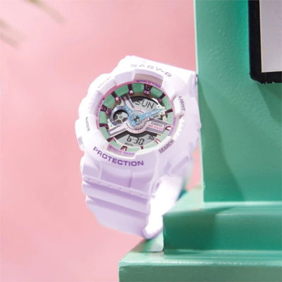 Pre-owned Casio Baby-g Digital-analogue Purple Resin Strap Women Watch Ba-110xpm-6adr