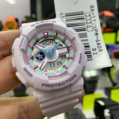 Pre-owned Casio Baby-g Digital-analogue Purple Resin Strap Women Watch Ba-110xpm-6adr