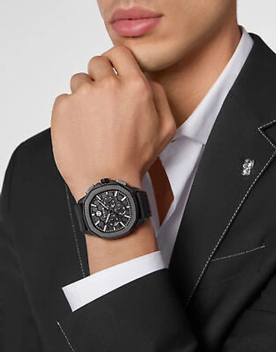 Pre-owned Philipp Plein Black Mens Chronograph Watch $keleton $pectre Pwsaa0823