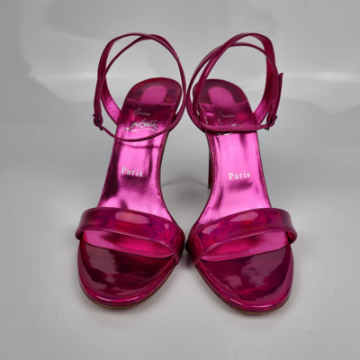 Pre-owned Christian Louboutin Loubigirl 100mm Pink Patent Leather Sandals