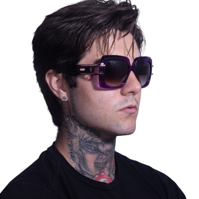 Pre-owned Cazal Rectangular Sunglasses 8508-001 Violet-gold Frame Violet Lenses In Purple