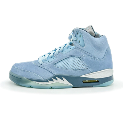 Pre-owned Jordan Dd9336-400 Nike Air  5 Retro Blue Bird Photo Football Grey Metallic Silver