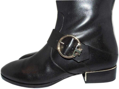 Pre-owned Tory Burch Boots Sofia Block Heel Leather Riding Buckled Equestrian Booties 8.5 In Black