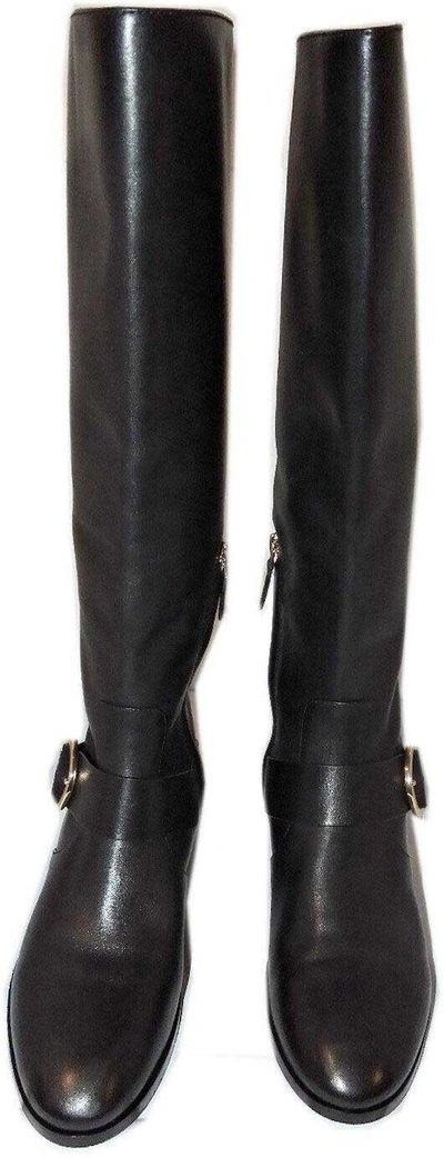 Pre-owned Tory Burch Boots Sofia Block Heel Leather Riding Buckled Equestrian Booties 8.5 In Black