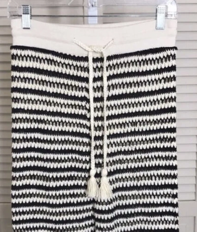 Pre-owned Veronica Beard Arzoo Cropped Crochet Cotton Knit Off White & Black Pants S In Off White, Black