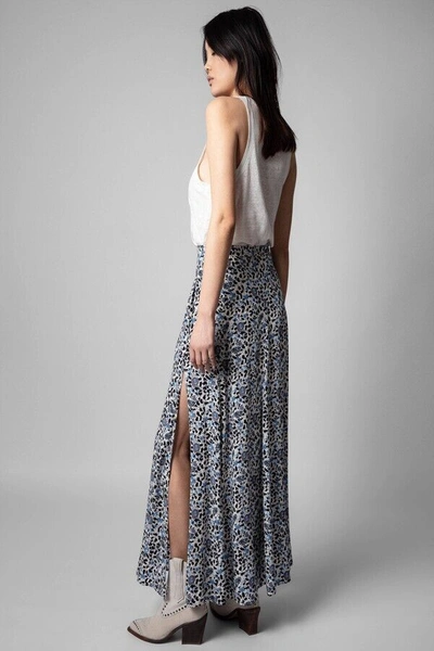 Pre-owned Zadig & Voltaire $378  Judith Floral Side Slit Maxi Skirt Size 38 / M In Blue