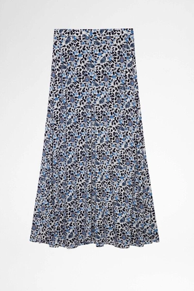 Pre-owned Zadig & Voltaire $378  Judith Floral Side Slit Maxi Skirt Size 38 / M In Blue