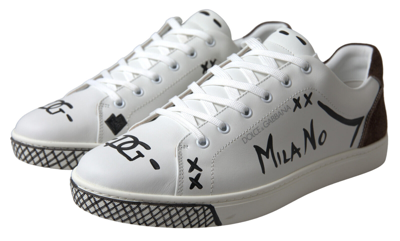 Pre-owned Dolce & Gabbana Shoes Sneakers White Leather Brown Love Casual S. Eu39.5 / Us6.5