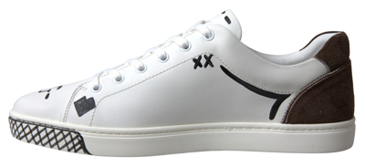Pre-owned Dolce & Gabbana Shoes Sneakers White Leather Brown Love Casual S. Eu39.5 / Us6.5