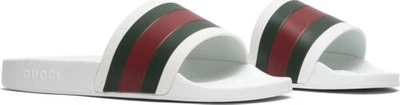Pre-owned Gucci With Box  Pursuit Pool Slides White