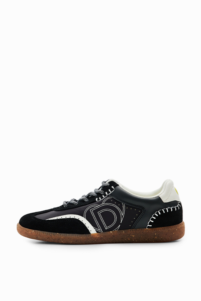 Shop Desigual Retro Split Leather Sneakers In Black